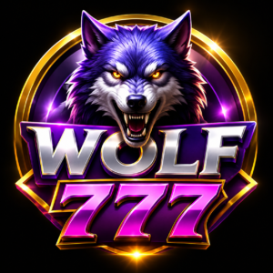 Wolf777 APK download logo with glossy 3D wolf design for Android gaming app